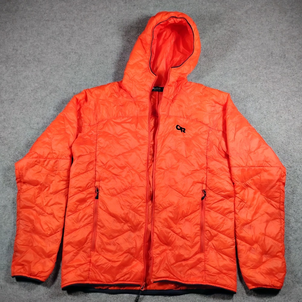 Outdoor Research Mens SuperStrand LT Hoodie Orange Puffer Jacket Size Small